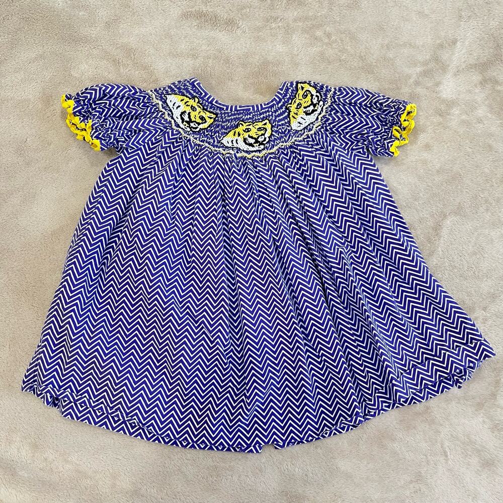 LSU Tigers Smocked Chevron Baby Dress Banana Split Kids Size 9 Months